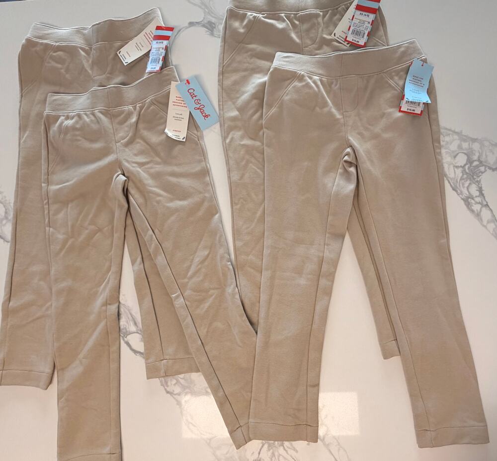 Cat & Jack Kids School Uniform Pants Lot of 4 Khaki Beige XS 4/5 NWT Stretch